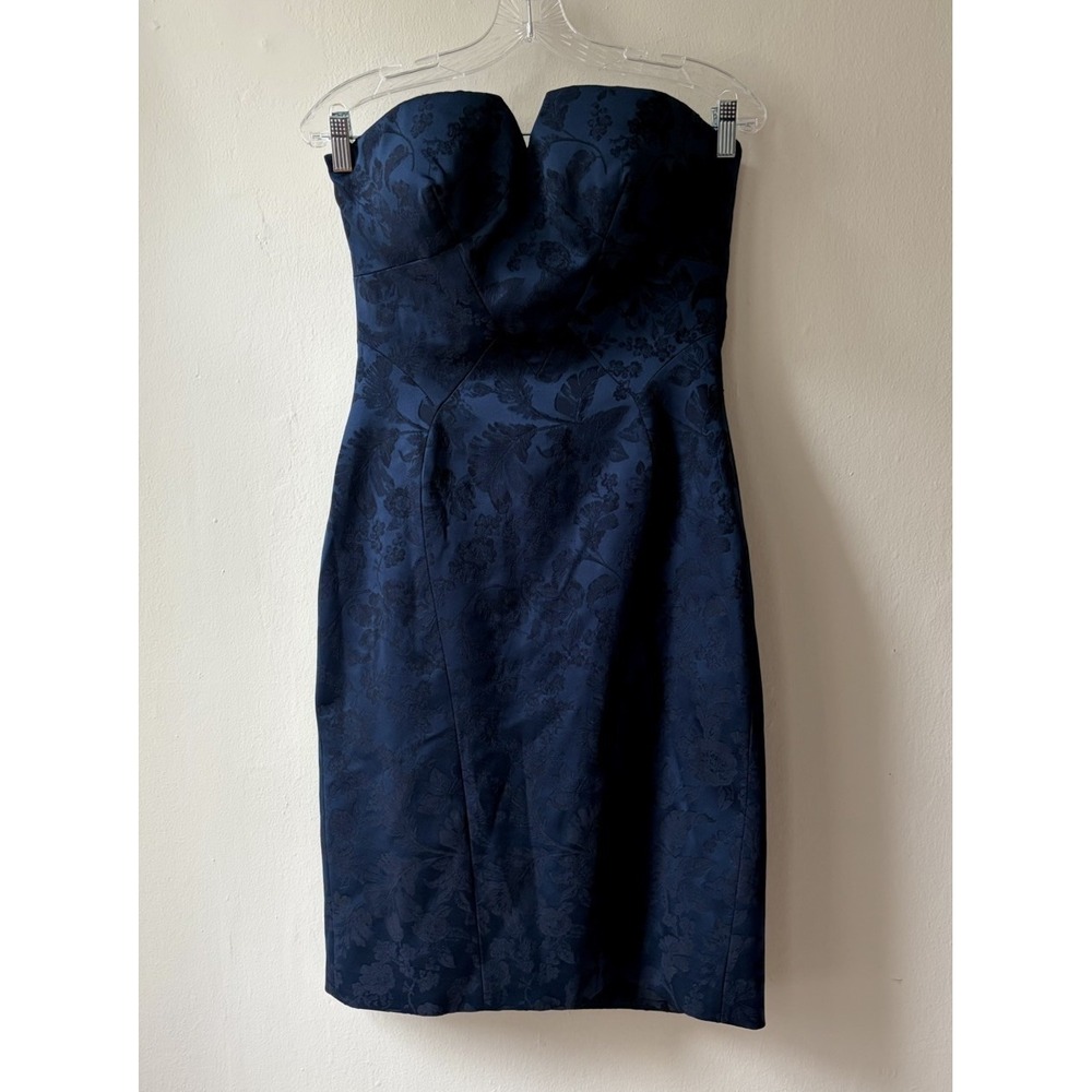 Zac Posen Blue Baroque Strapless Cocktail Mini Dress Blue S/ M